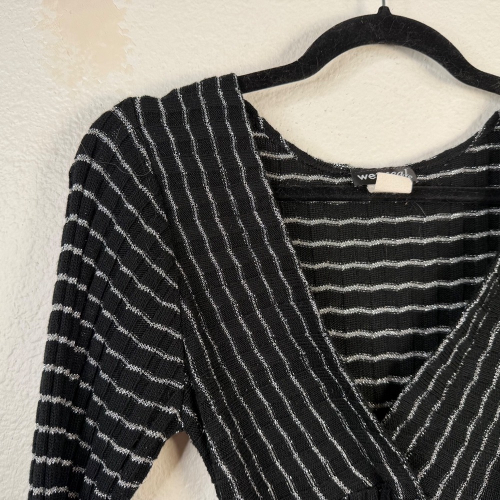 Wet Seal Women's Top Black Silver Stripes Sz M Y2K 90's Babydoll Belted - Picture 5 of 13